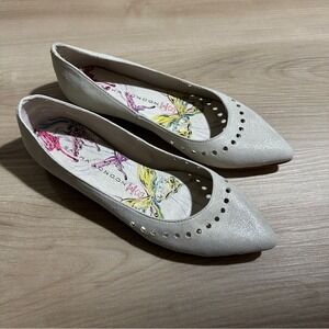 Sasha London Pointed Toe Flats Silver 37 Women Perforated Shimmer Dress Shoes